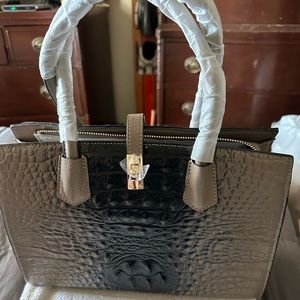 The Monaco Gray With BlackGenuine Leather Croco Embossed Convertible Tote Bag